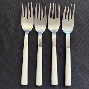 WMF Cromargan Torino 4 Salad Forks White plastic Handle 18/10 Stainless Flatware